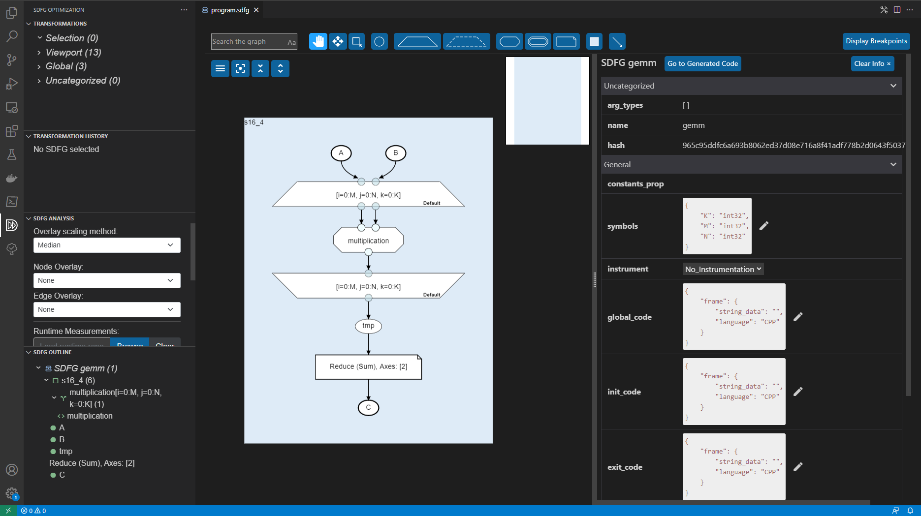 Overview of the DaCe Visual Studio Code UI.